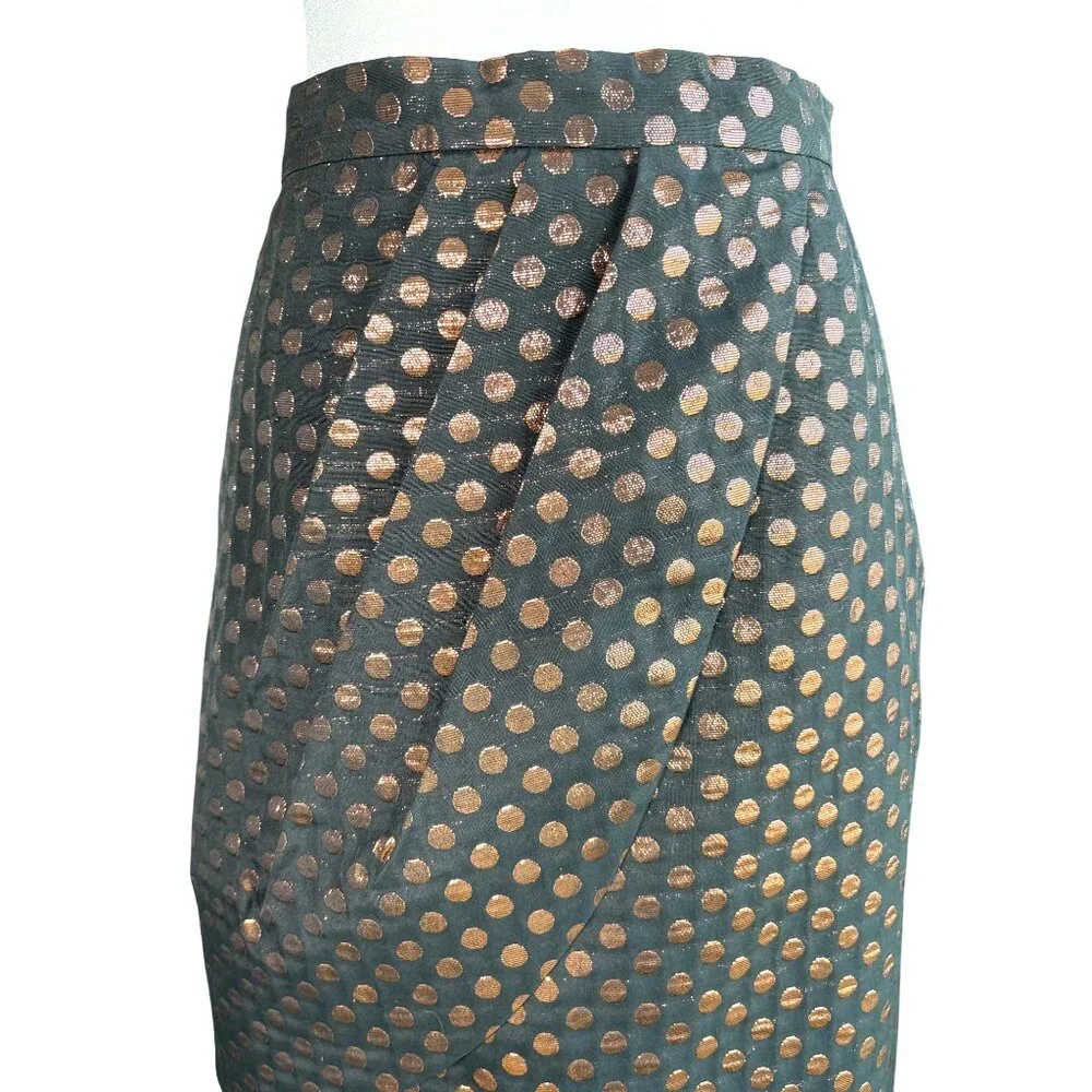 Eva Franco Skirt Anthropologie Size 8 Black‎ Bronze Metallic Polka Dots